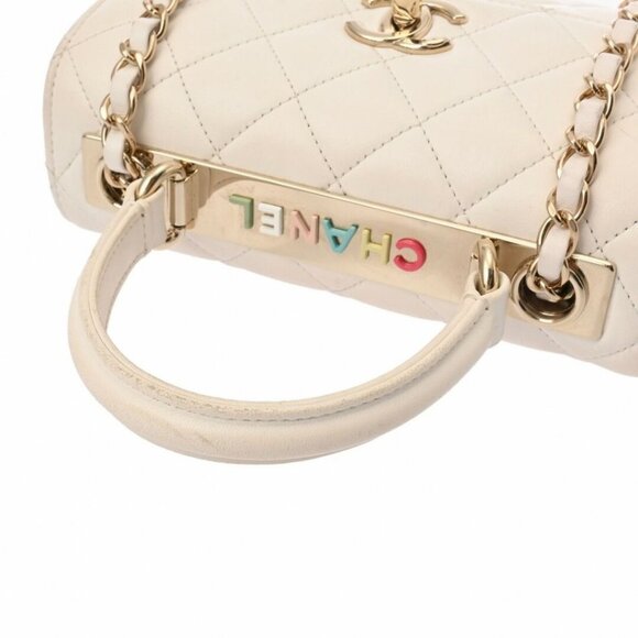 Authentic CHANEL Trendy CC Small White Lambskin Flap Bag Matelasse Chain Purse - Picture 6 of 11